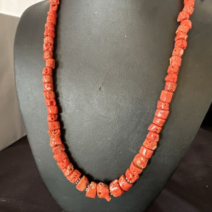 Navajo Graduated Red Coral Bead Necklace | Sterling Silver | 20" | Authentic Native American Handmade | 17375