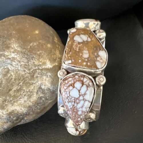 Men's Women's Wild Horse Turquoise Cuff Bracelet | Navajo Sterling Silver | Authentic Native American Handmade | 16938