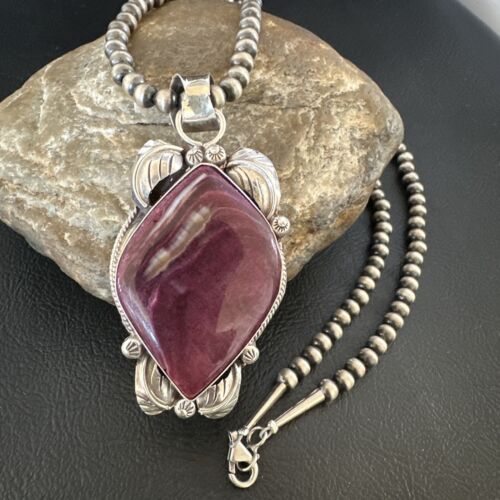 Men's Purple Spiny Oyster Pendant Necklace | Navajo Sterling Silver | Authentic Native American Handmade | 15620