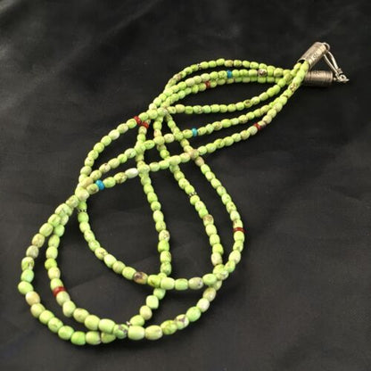 Navajo 3-Strand Green Turquoise Heishi Necklace | Sterling Silver | 19" | Authentic Native American Handmade | 10274