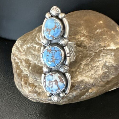 Navajo Blue Golden Hills Turquoise Multi-Stone Ring | Authentic Native American Sterling Silver | Sz 9.5 | 16287