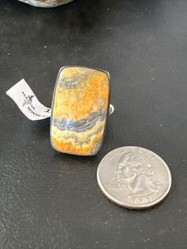 Navajo Yellow BumbleBee Jasper Adjustable Ring | Sterling Silver | Sz 8 | Authentic Native American Handmade | 14021