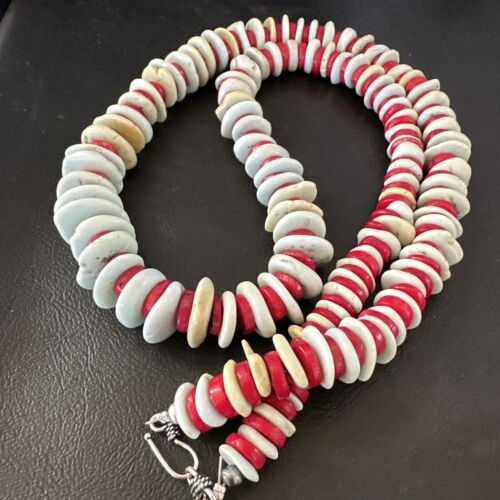 Navajo Sterling Silver Blue Howlite & Red Coral Necklace | Authentic Native American | 30"
