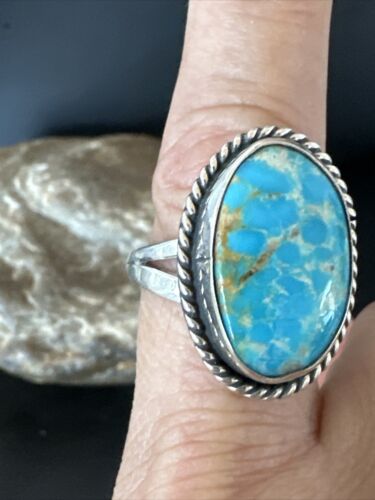 Navajo Sterling Silver Blue Kingman Turquoise Ring | Sz 11.5 | Authentic Native American Handmade | 15913