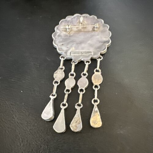Sunface Zuni Inlay Turquoise Mother of Pearl Pin Pendant | Sterling Silver | Authentic Native American Handmade | 15177