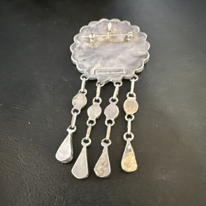 Sunface Zuni Inlay Turquoise Mother of Pearl Pin Pendant | Sterling Silver | Authentic Native American Handmade | 15177