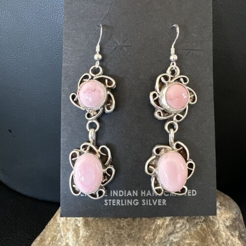 Navajo Pink Conch Shell Cluster Earrings | Sterling Silver | Authentic Native American Handmade | 15690
