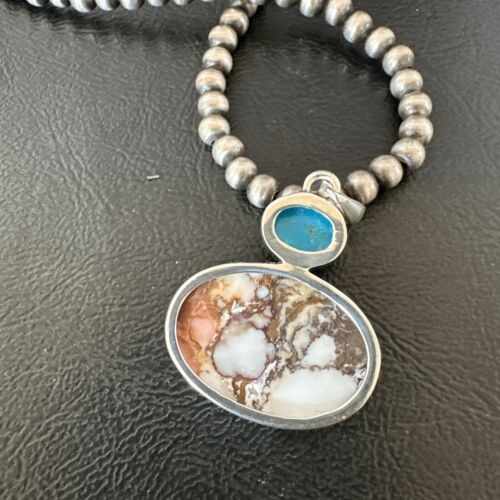 Navajo Wild Horse | Blue Kingman Turquoise Necklace | Sterling Silver | Authentic Native American Handmade | 17341 - Masha USA