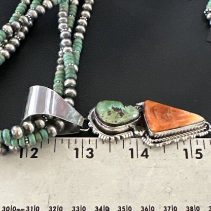 Navajo Royston Turquoise Spiny Pendant Set | Authentic Native American Sterling Silver | 3" | Handmade | 16813