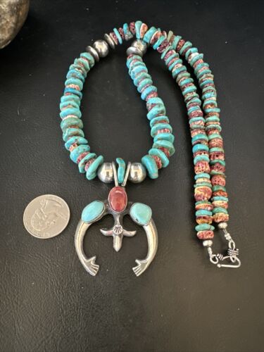 Navajo Men's Turquoise Purple Spiny Naja Pendant Necklace | Sterling Silver | Authentic Native American Handmade | 14953