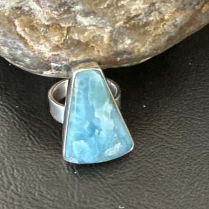 Navajo Blue Larimar Ring | Sterling Silver | Sz 7 | Authentic Native American Handmade | 17656