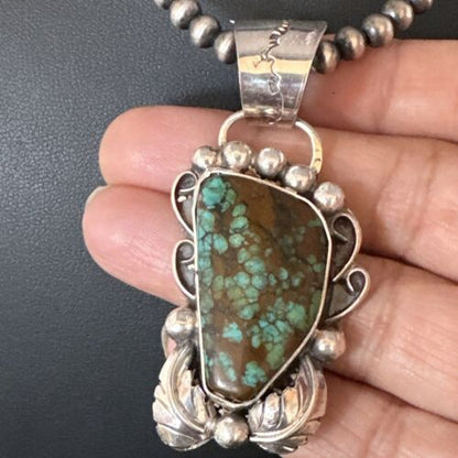 Navajo Blue Spiderweb Turquoise Pendant Necklace | Sterling Silver | Native American Handmade | 15098