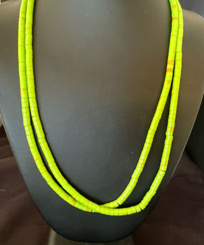 Navajo Green Gaspeite Stabilized Necklace | Sterling Silver | 22" | Authentic Native American Handmade | 16467