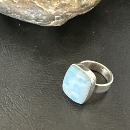 Navajo Blue Larimar Ring | Sterling Silver | Sz 7 | Authentic Native American Handmade | 17655