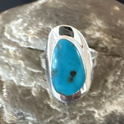Navajo Blue Kingman Turquoise Ring | Sterling Silver | Sz 8 | Authentic Native American Handmade | 16589