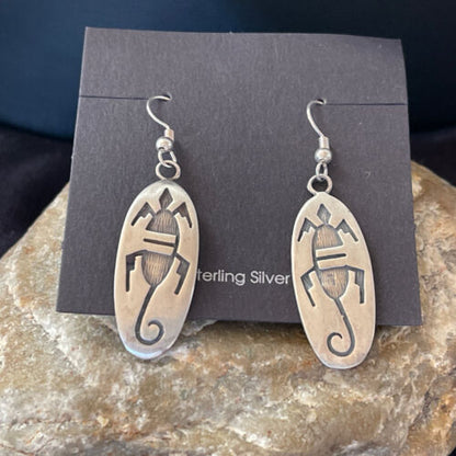 Hopi Gecko Lizard Dangle Earrings | Sterling Silver | Authentic Native American Handmade | 01505
