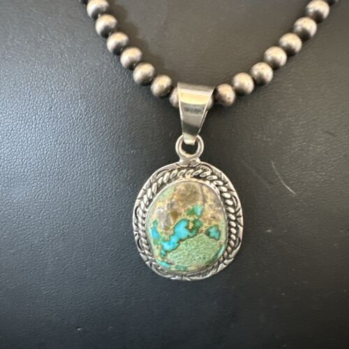 Navajo Blue Boulder Turquoise Necklace Pendant | Sterling Silver | Authentic Native American Handmade | 16801
