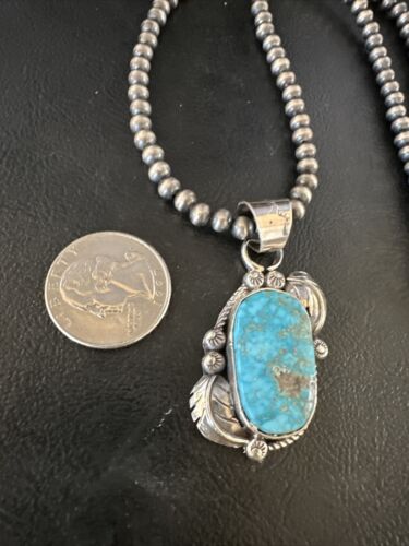 Navajo Kingman Turquoise Pendant Necklace | Sterling Silver | Native American Handmade | 15211