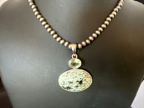 Navajo Dry Creek Turquoise Topaz Pendant Necklace | Sterling Silver | Authentic Native American Handmade | 16437