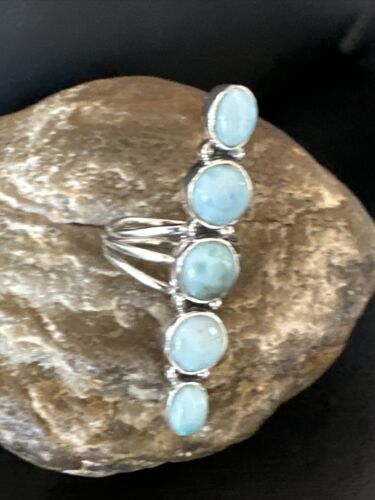 Navajo Blue Larimar Cluster Ring | Authentic Native American Sterling Silver | Multi-Stone | Sz 9.5 | 16160