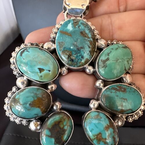 Men's Blue Turquoise Naja Pendant Necklace | Navajo Pearls | Sterling Silver | Native American Handmade | 16108