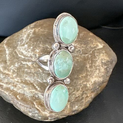 Navajo Blue Dry Creek Turquoise Multi-Stone Ring | Authentic Native American Sterling Silver | Sz 10.5 | 16729