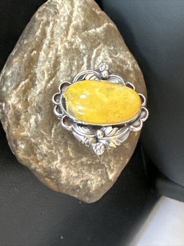 Navajo Yellow Bumble Bee Jasper Ring | Sterling Silver | Sz 9 | Authentic Native American Handmade | 14942