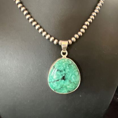 Men's Navajo Blue Spiderweb Turquoise Pendant Necklace | Sterling Silver | Authentic Native American Handmade | 16201