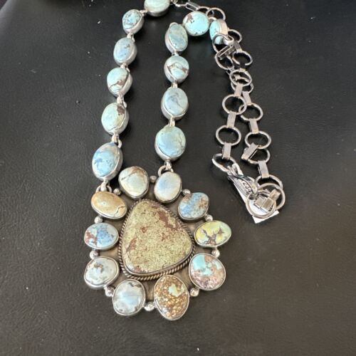 Navajo Blue Golden Hills Turquoise Lariat Necklace Pendant | Authentic Native American Handmade | 16184