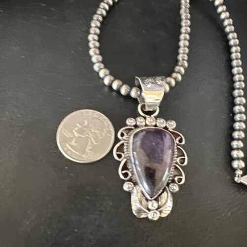 Navajo Pearls Purple Sugilite Pendant Necklace | Sterling Silver Beads | Authentic Native American Handmade | 15375