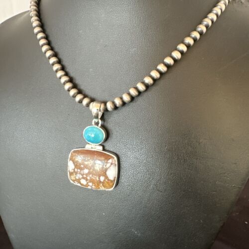Men's Wild Horse Blue Kingman Turquoise Necklace | Sterling Silver SW Pendant | 17325