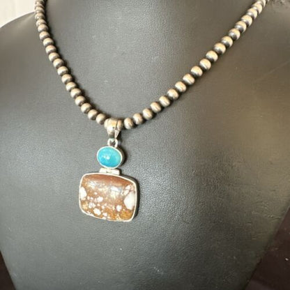 Men's Wild Horse Blue Kingman Turquoise Necklace | Sterling Silver SW Pendant | 17325