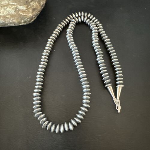 Navajo Pearl Sterling Silver Saucer Bead Necklace | Hand Strung 7mm | 20" | Authentic Native American | 60720