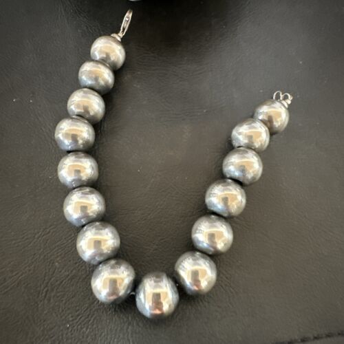 Navajo Pearl Round Beads Bracelet | 14mm | 8" | Sterling Silver | Authentic Native American Handmade | 17166