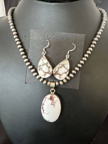 Navajo Wild Horse Necklace Pendant and Earrings Set | Sterling Silver | Authentic Native American Handmade | 15739