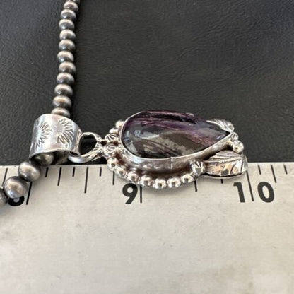 Navajo Pearls Purple Sugilite Pendant Necklace | Sterling Silver Beads | Authentic Native American Handmade | 16462