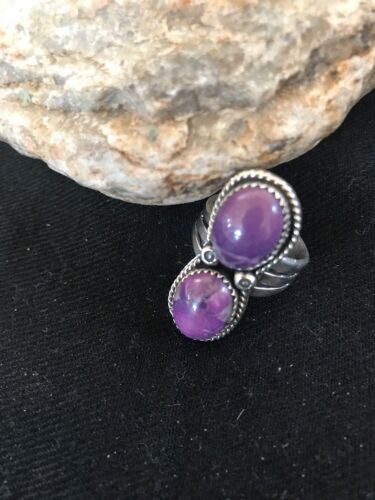 Navajo Purple Charoite Multi-Stone Ring | Authentic Native American Sterling Silver | Multi-Stone | Sz 8.25 | 03518