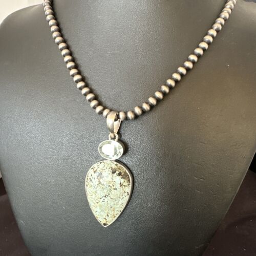 Navajo Women's Dry Creek Turquoise Topaz Pendant Necklace | Sterling Silver | 16308