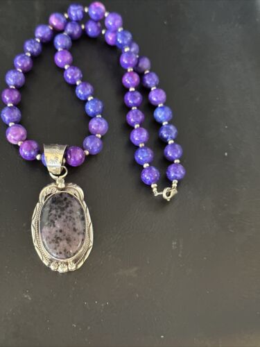 Navajo Purple Sugilite Pendant Necklace | Sterling Silver Pearls | Authentic Native American Handmade | 14874