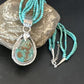 Blue Turquoise Pendant | Navajo Pearls | Sterling Silver Bead Necklace 17" | Multi-Strand | 15994