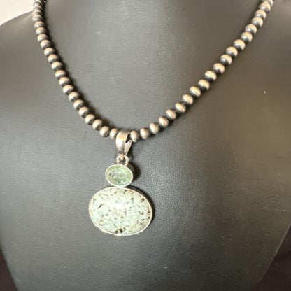 Navajo Women's Dry Creek Turquoise Topaz Pendant Necklace | Sterling Silver | 16310