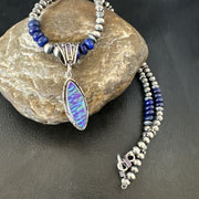 Navajo Lapis Purple Opal Pendant Necklace | Sterling Silver | 20" | Authentic Native American Handmade | 17551