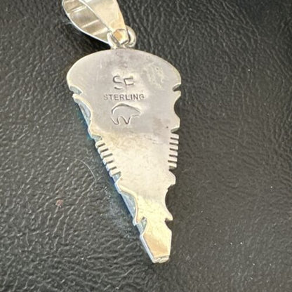 Arrowhead Blue Opal Inlay Pendant | Navajo Sterling Silver | Authentic Native American Jewelry | 15674