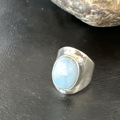 Navajo Blue Larimar Ring | Sterling Silver | Sz 8 | Authentic Native American Handmade | 16603