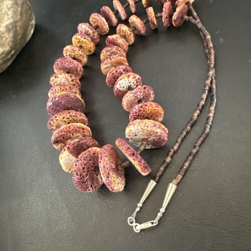 Navajo Purple Spiny Oyster Shell Graduated Necklace | Sterling Silver | 28" | Authentic Native American Handmade | 17175