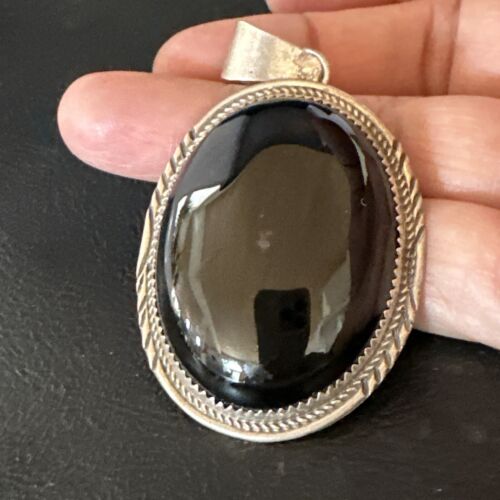 Navajo Black Onyx Pendant | Sterling Silver | Authentic Native American Handmade | 15173