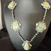 Navajo Green Royston Turquoise Pendant Necklace | Sterling Silver | Authentic Native American Handmade | 15252