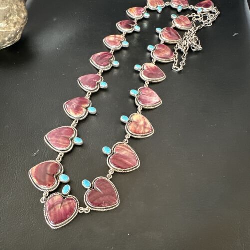 Navajo Lariat Necklace | Turquoise & Purple Spiny Oyster | Sterling Silver | 42" | Authentic Native American Handmade | 16179