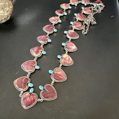 Navajo Lariat Necklace | Turquoise & Purple Spiny Oyster | Sterling Silver | 42" | Authentic Native American Handmade | 16179