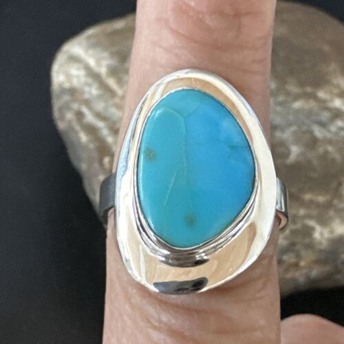 Navajo Blue Kingman Turquoise Ring | Sterling Silver | Sz 8 | Authentic Native American Handmade | 16591